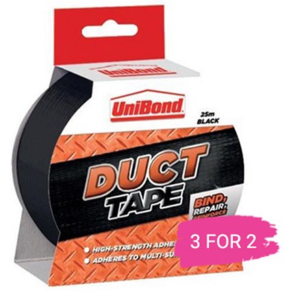 UniBond Duct Tape, 50mm x 25m, Black, Buy 2 Get 1 Free