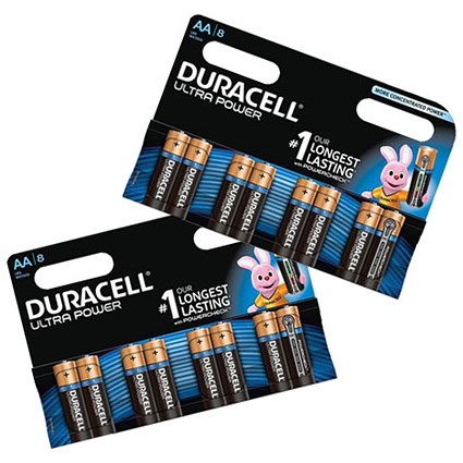Duracell Ultra Power MX1500 Alkaline Battery, 1.5V, AA, 2 x Pack of 8