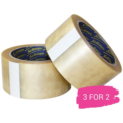 Sellotape Case Sealing Tape, Vinyl, 50mmx66m, Clear, Pack of 6, Buy 2 Packs Get 1 Free