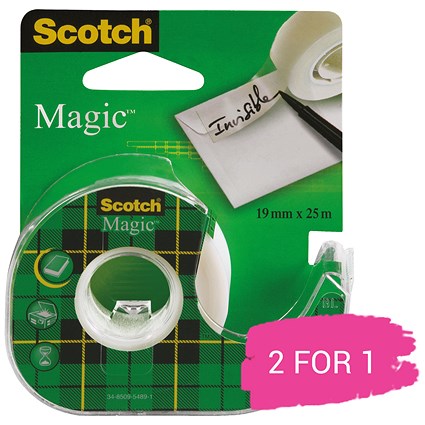 Scotch Magic Tape in Dispenser, 19mm x 25m, Buy 1 Get 1 Free