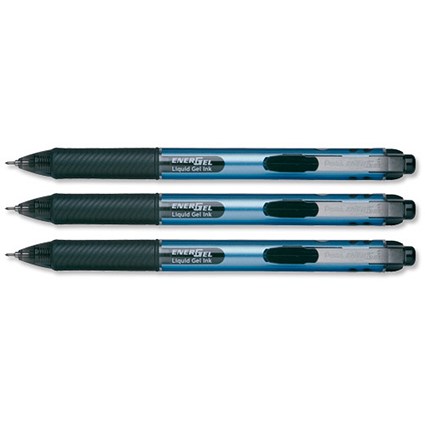 Pentel Energel Rollerball Pen Retractable Needle Point 0.5mm Tip 0.25mm Line Black [Pack 12]