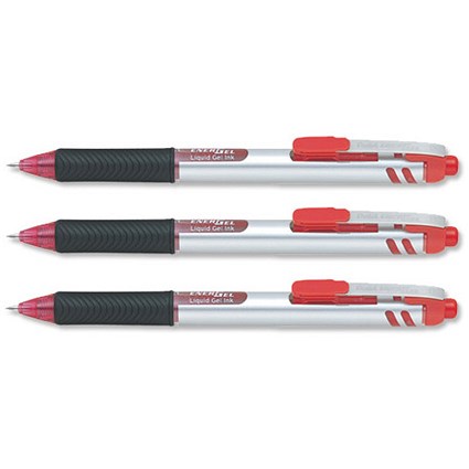 Pentel Energel Rollerball Pen Retractable Needle Point 0.5mm Tip 0.25mm Line Red [Pack 12]