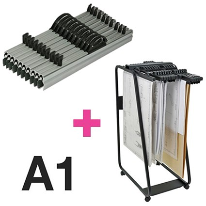 Arnos Hang-A-Plan Large Front Load Trolley and 10 x A1 Binders