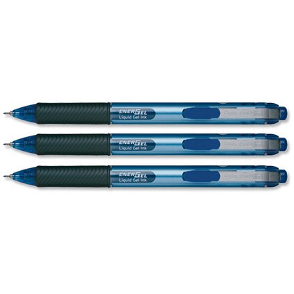 Pentel Energel Rollerball Pen Retractable Metal Point 0.7mm Tip 0.35mm Line Blue [Pack 12]