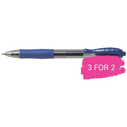 Pilot G-207 Gel Rollerball Pen, 0.39mm Line, Rubber Grip, Blue, Pack of 12, Buy 2 Packs Get 1 Pack Free