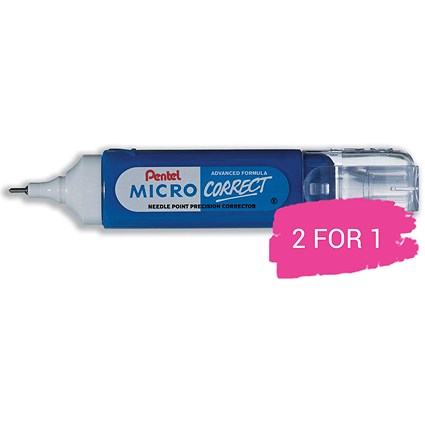 Pentel Micro Correct Correction Fluid Pen, Needle Point Precision Tip, 12ml, Pack of 12, Buy 1 Pack Get 1 Free