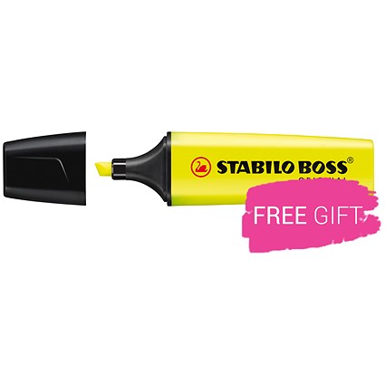 Stabilo Boss Highlighters, Yellow, Pack of 10, Buy 2 Packs Get 1 Fineliner Pack of 10 Free