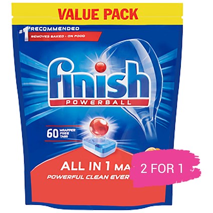 Finish All-in-1 Lemon Dishwasher Powerball Tablets, Pack 60, Buy 1 Box Get 1 Free