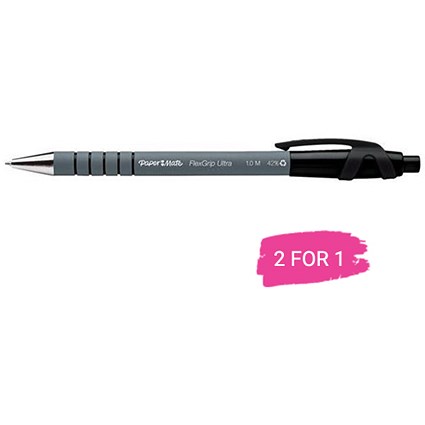 Paper Mate Flexgrip Retractable Ball Pen, Black, Pack of 12, Buy 1 Pack Get 1 Free