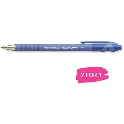 Paper Mate Flexgrip Retractable Ball Pen, Blue, Pack of 12, Buy 1 Pack Get 1 Free