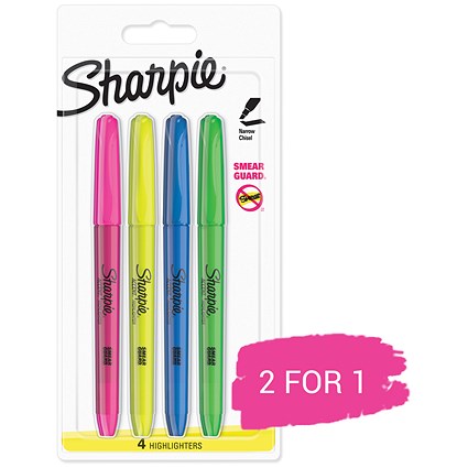 Sharpie Accent Highlighters, Assorted Fluorescent, Pack of 4, Buy 1 Get 1 Free