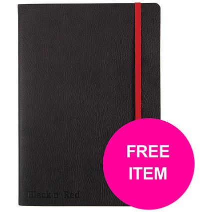 Black n' Red Soft Cover Business Journal, A5, Numbered Pages, 144 Pages, Buy 2 Books and Get a Bic 4-Colour Ball Pen Free