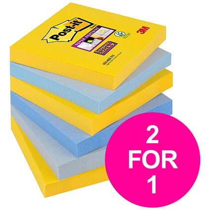 Post-it Super Sticky Notes, 76x76mm, New York Assorted, Pack of 6 x 90 Notes, Buy 1 Pack Get 1 Free