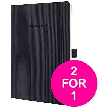 Sigel Conceptum Soft Cover Leather Look Notebook, A5, 194 Pages, Black, Buy 1 Pack Get 1 Pack Free