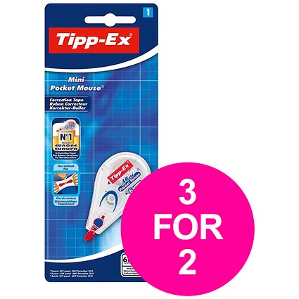 Tipp-Ex Mini Pocket Mouse Correction Tape Roller, 5mmx6m, Pack of 10, Buy 2 Packs Get 1 Free