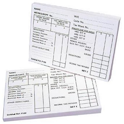 Guildhall PAYE Wages Slips Pad P100Z / 100 Leaf / Pack of 5
