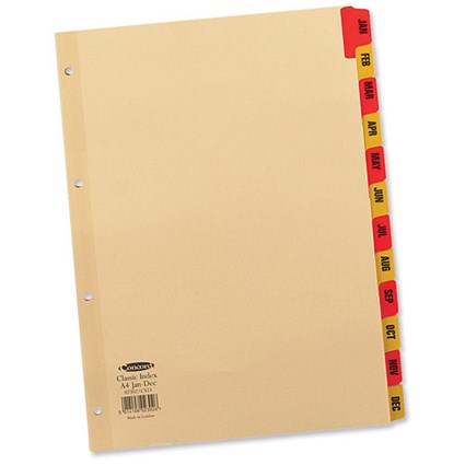 Concord Traditional Index Punched 4 Holes Jan-Dec A4 Buff Manilla