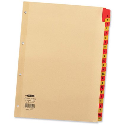 Concord Traditional Index Punched 4 Holes A-Z 24-Part A4 Buff Manilla