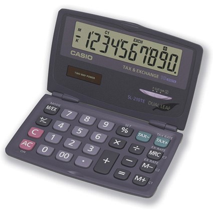 Casio Calculator Clamshell Solar/Battery Tax and Currency 10 Digit 3 Key Memory 120x73x12.5mm Ref SL210TE