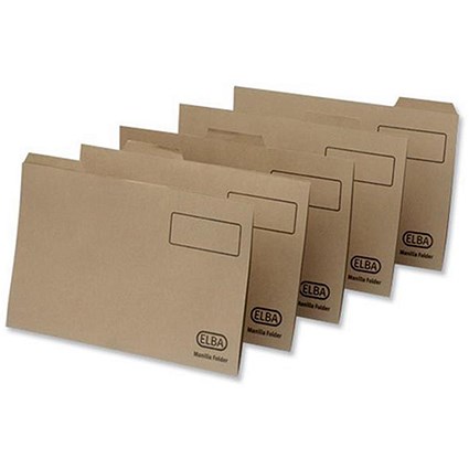 Elba Tabbed Folders Recycled Lightweight 180gsm Set of 5 Foolscap Buff Ref 100090118 [Pack 20]
