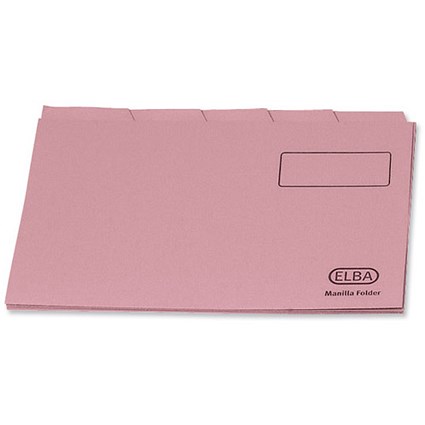 Elba Tabbed Folders Recycled Lightweight 180gsm Set of 5 Foolscap Pink Ref 100090121 [Pack 20]