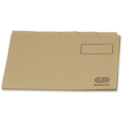Elba Tabbed Folder Recycled Mediumweight 250gsm Foolscap Buff Ref 100090232 [Pack 100]