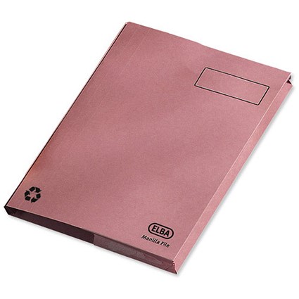Elba Clifton Flat File with Back Pocket 315gsm Capacity 50mm Foolscap Pink Ref 100090299 [Pack 25]