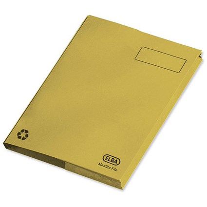 Elba Clifton Flat File with Back Pocket 315gsm Capacity 50mm Foolscap Yellow Ref 100090300 [Pack 25]
