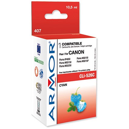 Armor Compatible Ink Cartridge Page Yield 570pp Cyan [Canon CLI-526C Equivalent] Ref K12562