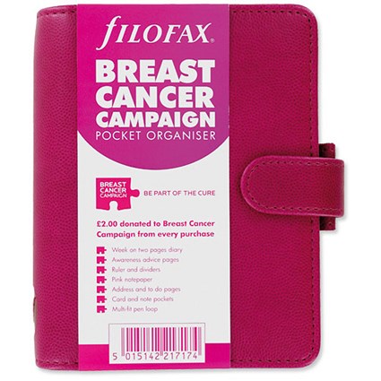 Filofax Personal Organiser for Breast Cancer Charity for Paper 81x120mm Pocket Pink