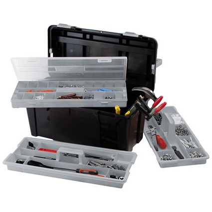 Raaco 23 Inch Toolbox with Two Removable Trays - Black