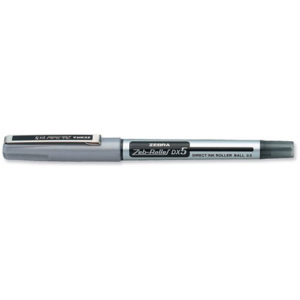 Zebra DX5 Rollerball Pen / Liquid Ink / Fine Needle Point / Black / Pack of 10