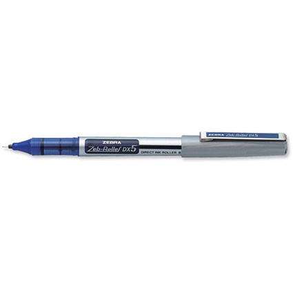 Zebra DX5 Rollerball Pen / Liquid Ink / Fine Needle Point / Blue / Pack of 10