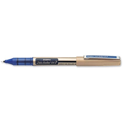 Zebra DX7 Rollerball Pen / Liquid Ink / Medium Needle Point / Blue / Pack of 10