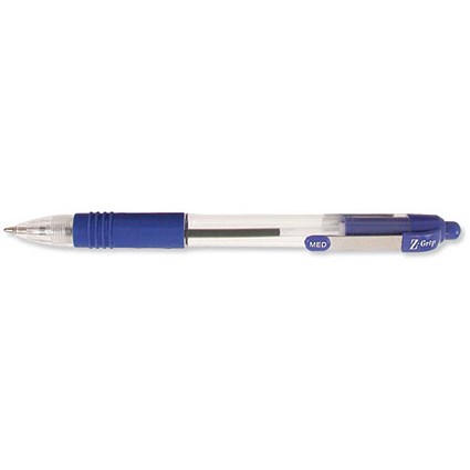 Zebra Z-Grip Medium Retractable Ball Pen / Metal Clip / Blue / Pack of 12