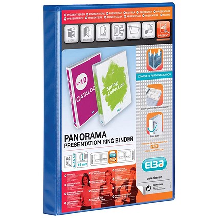 Elba Panorama Presentation Binder, A4, 4 O-Ring, 16mm Capacity, Blue, Pack of 5