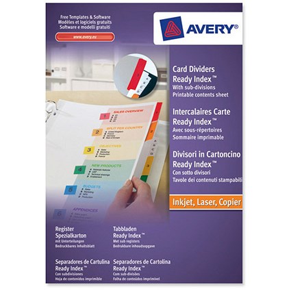 Avery ReadyIndex Dividers / A4+ / 1-10 / Numeric / Assorted Colours