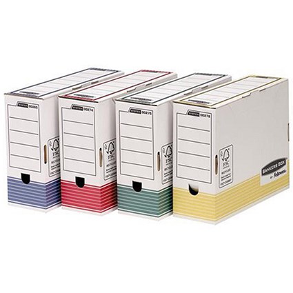 Fellowes Bankers Transfer Boxes Rainbow Pack / 100mm / A4 / Pack of 12