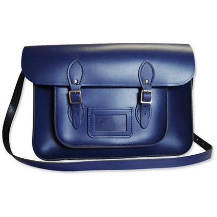 Remarkable Recycled Leather Satchel 15inch Blue