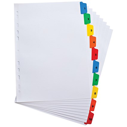Elba Subject Dividers, Extra Wide, 1-10, Multicoloured Tabs, A4, White