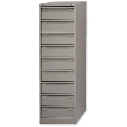 Bisley Filing Cabinet 9-Drawer 152x102mm Card Index or Video W413xD622xH1321mm Goose Grey