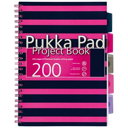 Pukka Pad Navy Project Book / A4 / 200 Pages / Pink / Pack of 3