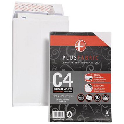 Plus Fabric C4 Gusset Envelopes / 25mm Gusset / Peel & Seal / White / Pack of 10