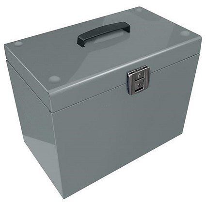 Metal File Box with 5 A4 Suspension Files, Tabs & Inserts / Silver