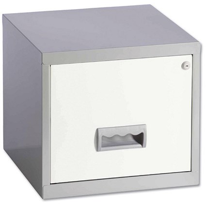 Pierre Henry Filing Cabinet Steel Lockable 1 Drawer A4 Silver and White