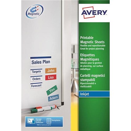 Avery Removable Magnetic Signs / 8 per Sheet / 50x140mm / White / J8875-5 / 40 Signs