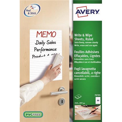 Avery Write and Wipe / Ruled A4 Sheets / 70705 / 4 Sheets