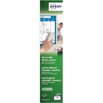 Avery Write and Wipe / Weekly Calendar A3 Sheets / 70707 / 3 Sheets