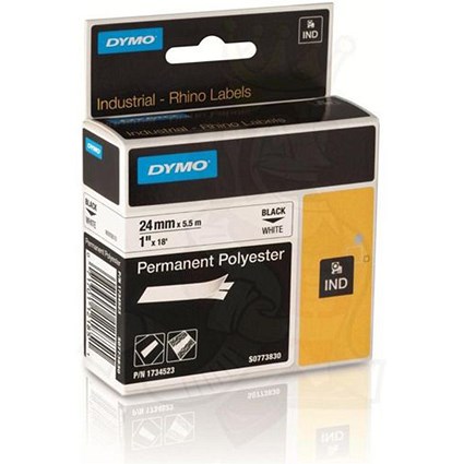 Dymo Rhino Tape Permanent Polyester 24mm Black on White Ref 1734523