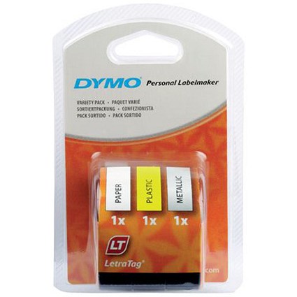 Dymo LetraTag Tape Plastic 12mmx4m Assorted Rolls Ref S071640 [Pack 3]
